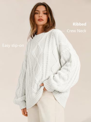 Women's Oversized Cable Knit Sweaters 2026 Fall Ou White - color detail