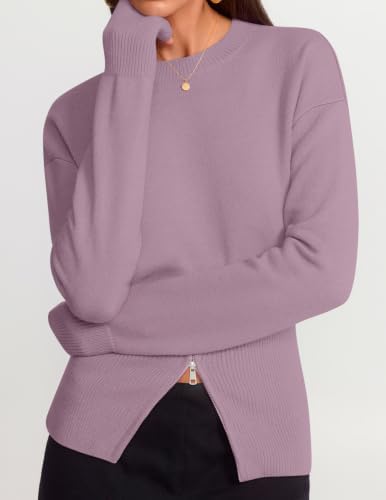 Women's Fall Zipper Pullover Sweaters 2026 Cozy Ri Purple - back view