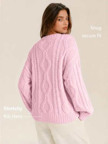 Women's Oversized Cable Knit Sweaters 2026 Fall Ou Pastel Pink - packaging