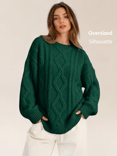 Women's Oversized Cable Knit Sweaters 2026 Fall Ou Green - back view
