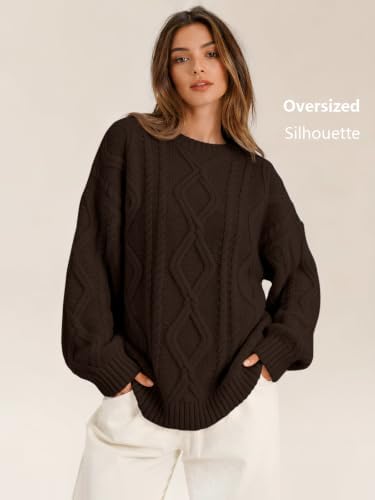 Women's Oversized Cable Knit Sweaters 2026 Fall Ou Cocoa - back view