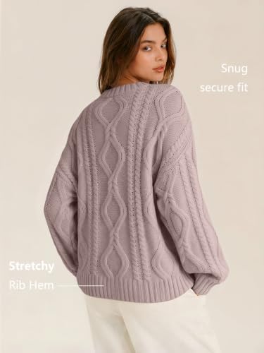 Women's Oversized Cable Knit Sweaters 2026 Fall Ou Light Mauve - packaging