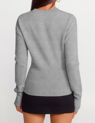 Women's Fall Zipper Pullover Sweaters 2026 Cozy Ri Grey - packaging