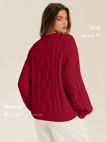 Women's Oversized Cable Knit Sweaters 2026 Fall Ou Red - packaging