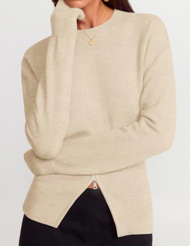 Women's Fall Zipper Pullover Sweaters 2026 Cozy Ri Apricot - back view