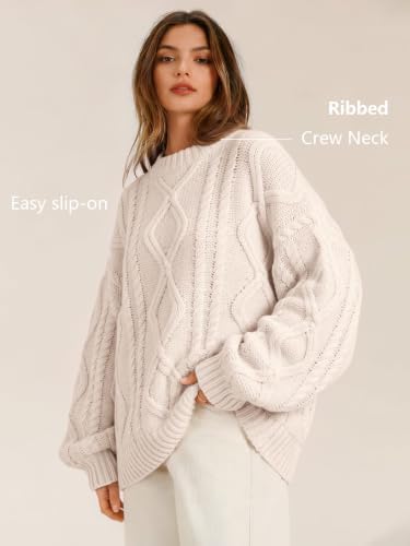 Women's Oversized Cable Knit Sweaters 2026 Fall Ou Cream - color detail