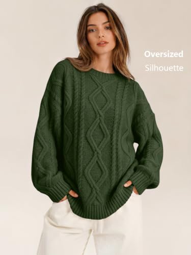 Women's Oversized Cable Knit Sweaters 2026 Fall Ou Army Green - back view