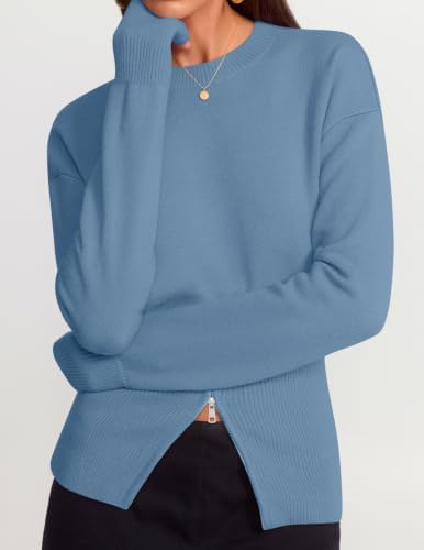 Women's Fall Zipper Pullover Sweaters 2026 Cozy Ri Dustyblue - back view