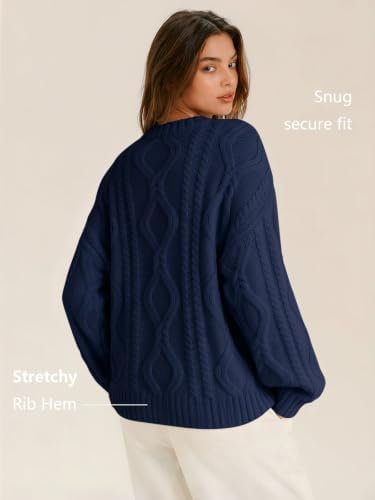 Women's Oversized Cable Knit Sweaters 2026 Fall Ou Navy Blue - packaging