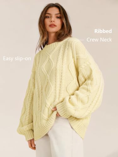Women's Oversized Cable Knit Sweaters 2026 Fall Ou Creamy Corn - color detail
