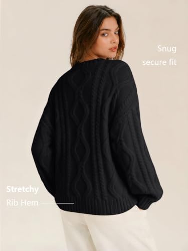 Women's Oversized Cable Knit Sweaters 2026 Fall Ou Black - packaging