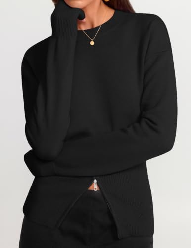 Women's Fall Zipper Pullover Sweaters 2026 Cozy Ri Black - color detail
