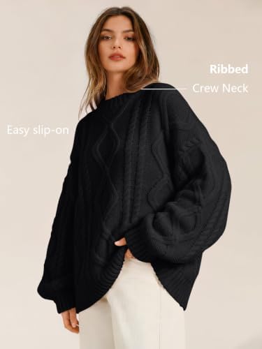 Women's Oversized Cable Knit Sweaters 2026 Fall Ou Black - color detail
