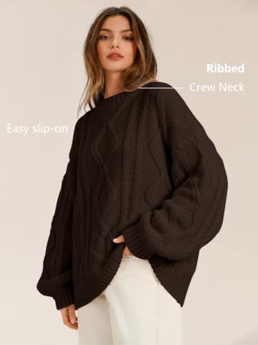 Women's Oversized Cable Knit Sweaters 2026 Fall Ou Cocoa - color detail