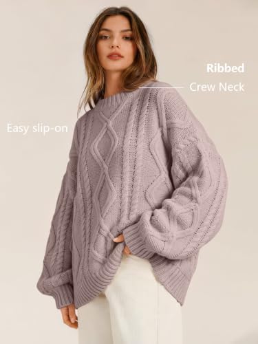 Women's Oversized Cable Knit Sweaters 2026 Fall Ou Light Mauve - color detail