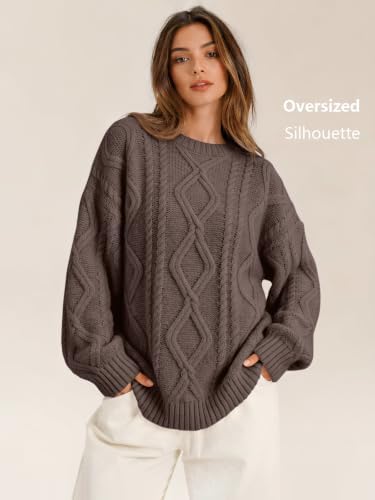 Women's Oversized Cable Knit Sweaters 2026 Fall Ou Nutmeg - back view