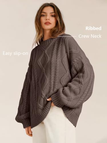 Women's Oversized Cable Knit Sweaters 2026 Fall Ou Nutmeg - color detail