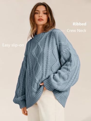 Women's Oversized Cable Knit Sweaters 2026 Fall Ou Dusty Blue - color detail