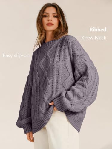 Women's Oversized Cable Knit Sweaters 2026 Fall Ou Mauve Taupe - color detail