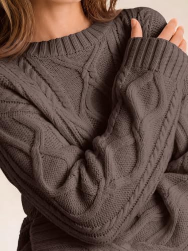 Women's Oversized Cable Knit Sweaters 2026 Fall Ou Nutmeg - in use