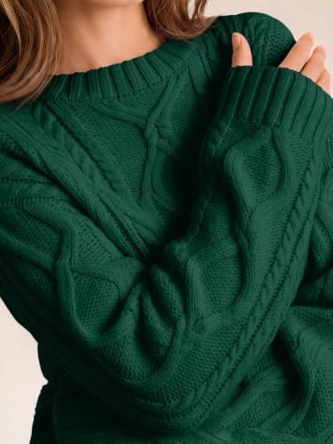 Women's Oversized Cable Knit Sweaters 2026 Fall Ou Green - in use