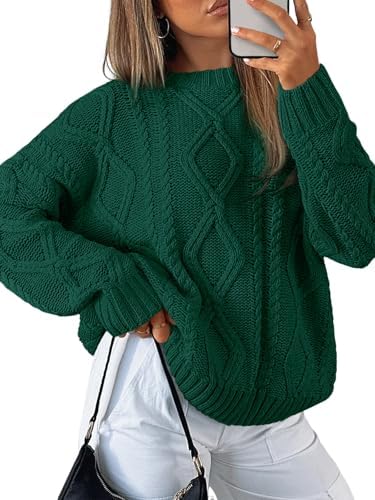 Women's Oversized Cable Knit Sweaters 2026 Fall Ou Green - side angle