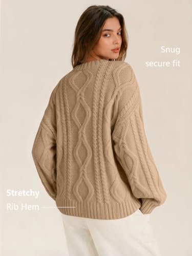 Women's Oversized Cable Knit Sweaters 2026 Fall Ou Camel - packaging