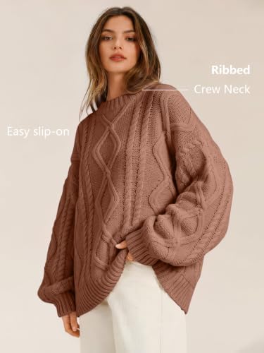 Women's Oversized Cable Knit Sweaters 2026 Fall Ou Toffee - color detail