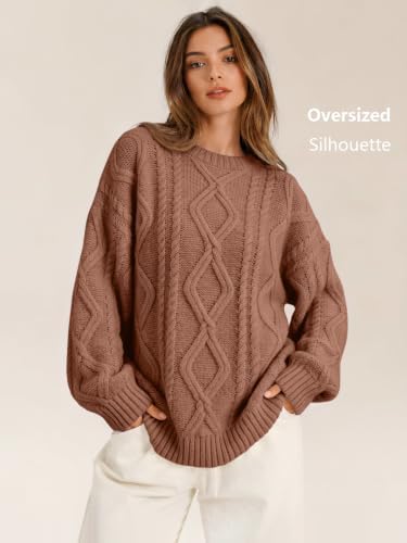 Women's Oversized Cable Knit Sweaters 2026 Fall Ou Toffee - back view