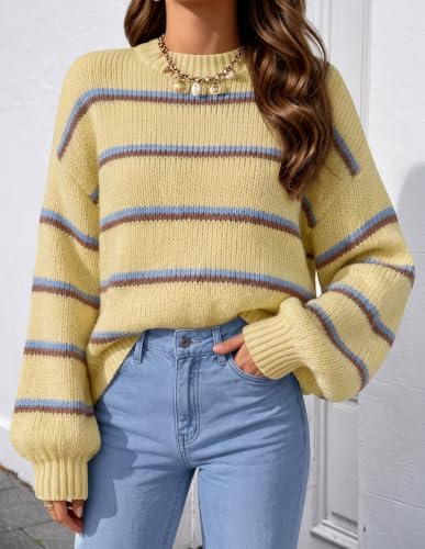 Womens Striped Fall Winter Sweaters Oversize Cozy  Yellow - packaging