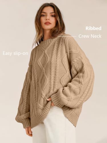 Women's Oversized Cable Knit Sweaters 2026 Fall Ou Camel - color detail