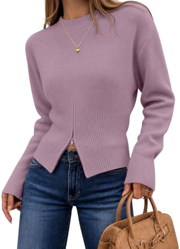 Women's Fall Zipper Pullover Sweaters 2026 Cozy Ri Purple - side angle