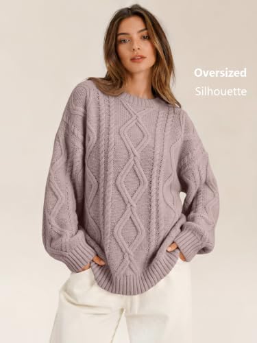 Women's Oversized Cable Knit Sweaters 2026 Fall Ou Light Mauve - back view