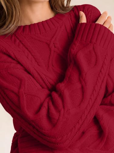 Women's Oversized Cable Knit Sweaters 2026 Fall Ou Red - in use
