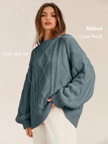 Women's Oversized Cable Knit Sweaters 2026 Fall Ou Dark Sage - color detail