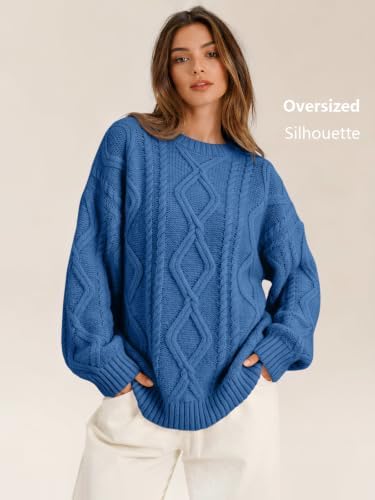 Women's Oversized Cable Knit Sweaters 2026 Fall Ou Azure Blue - back view