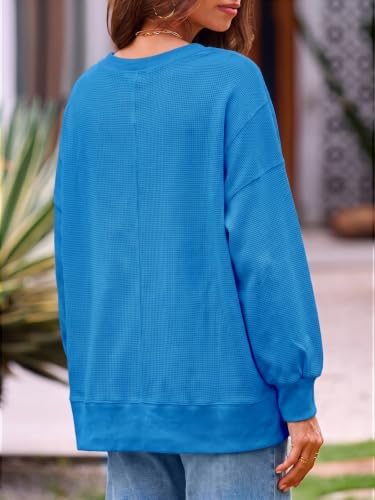 Women's Fall Oversized Sweatshirt Casual Waffle Kn Blue-2 - color detail