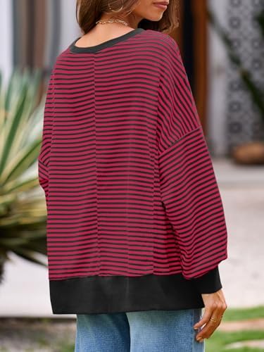 Women's Fall Oversized Sweatshirt Casual Waffle Kn Red - color detail