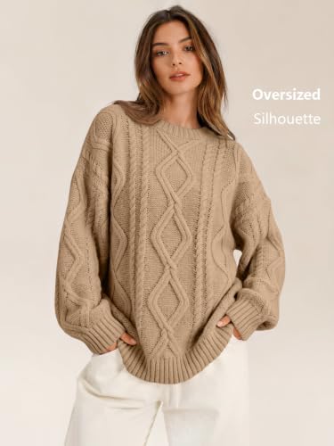 Women's Oversized Cable Knit Sweaters 2026 Fall Ou Camel - back view