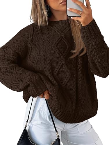 Women's Oversized Cable Knit Sweaters 2026 Fall Ou Cocoa - side angle