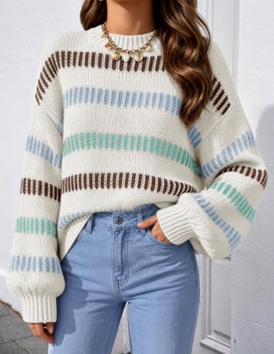 Womens Striped Fall Winter Sweaters Oversize Cozy  Beige - packaging