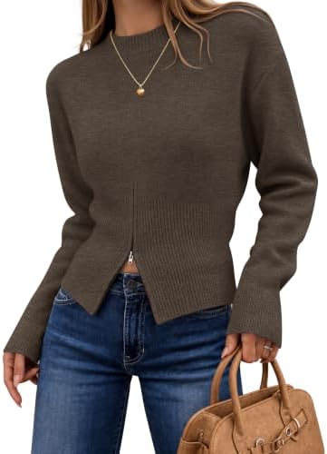 Women's Fall Zipper Pullover Sweaters 2026 Cozy Ri Brown - side angle