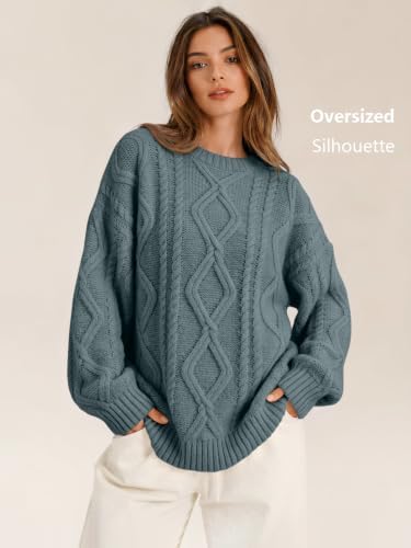 Women's Oversized Cable Knit Sweaters 2026 Fall Ou Dark Sage - back view