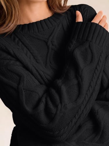 Women's Oversized Cable Knit Sweaters 2026 Fall Ou Black - in use