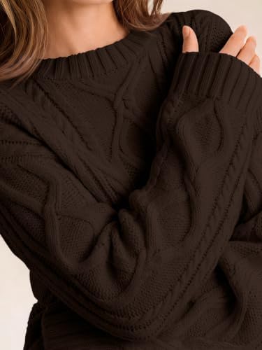 Women's Oversized Cable Knit Sweaters 2026 Fall Ou Cocoa - in use