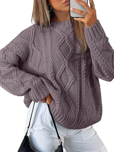 Women's Oversized Cable Knit Sweaters 2026 Fall Ou Mauve Taupe - side angle