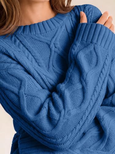 Women's Oversized Cable Knit Sweaters 2026 Fall Ou Azure Blue - in use