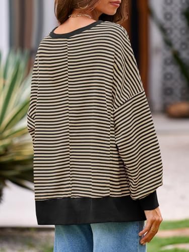 Women's Fall Oversized Sweatshirt Casual Waffle Kn Camel - color detail