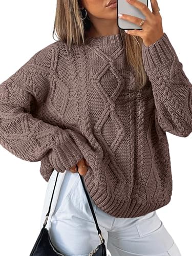 Women's Oversized Cable Knit Sweaters 2026 Fall Ou Nutmeg - side angle