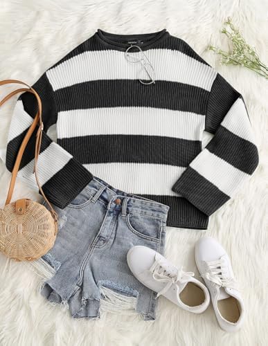 Womens Fall Winter Oversized Striped Knit Sweaters Blackstriped - packaging